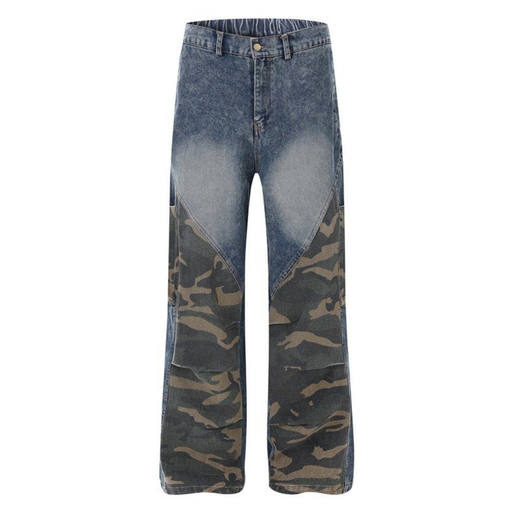 Camouflage Patchwork Denim Cargo Pants - Thrashink