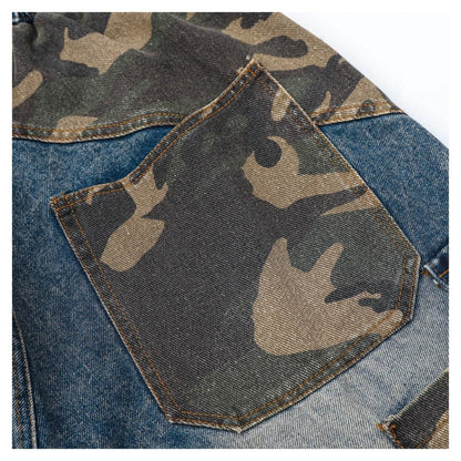 Camouflage Patchwork Denim Cargo Pants - Thrashink