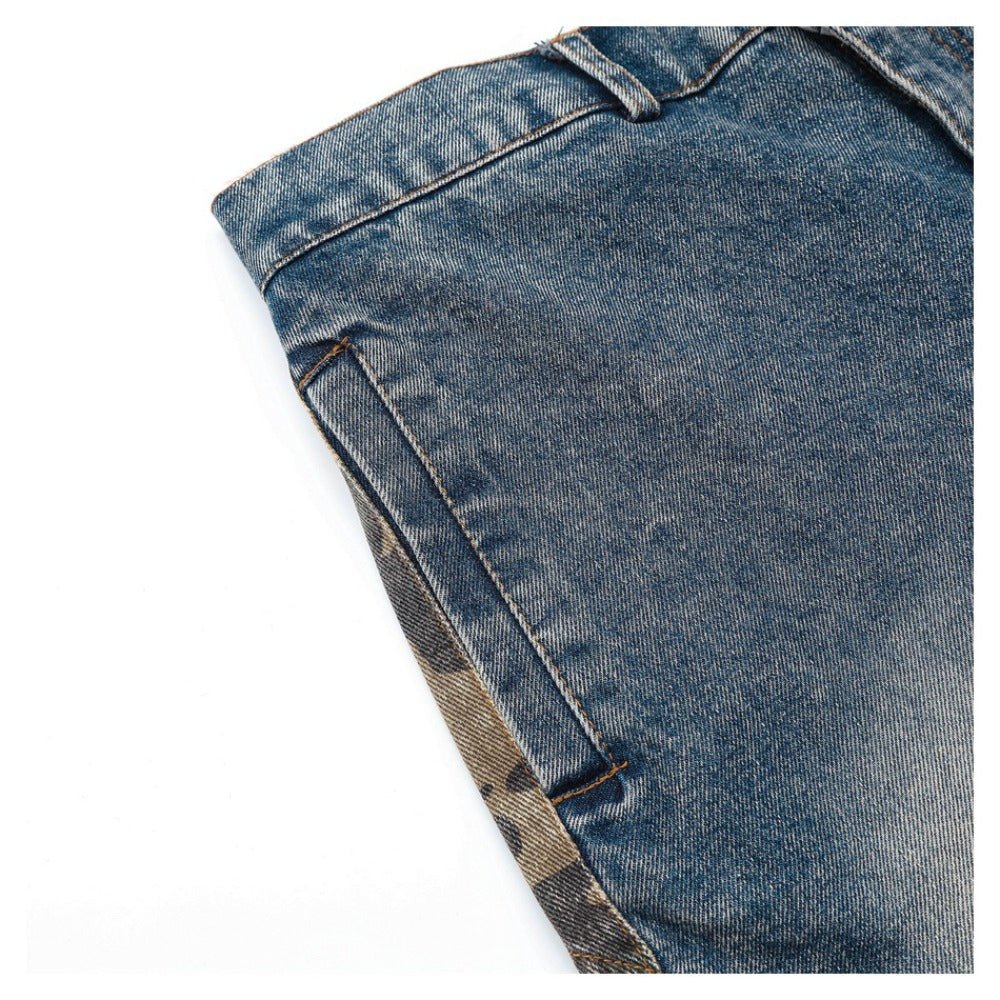 Camouflage Patchwork Denim Cargo Pants - Thrashink