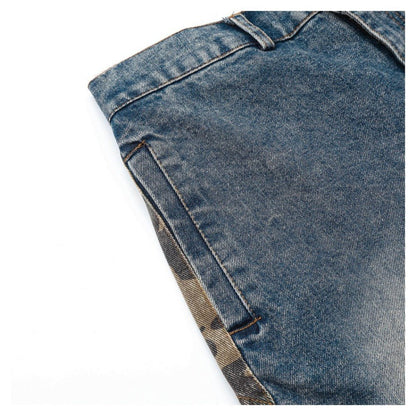Camouflage Patchwork Denim Cargo Pants - Thrashink