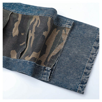 Camouflage Patchwork Denim Cargo Pants - Thrashink
