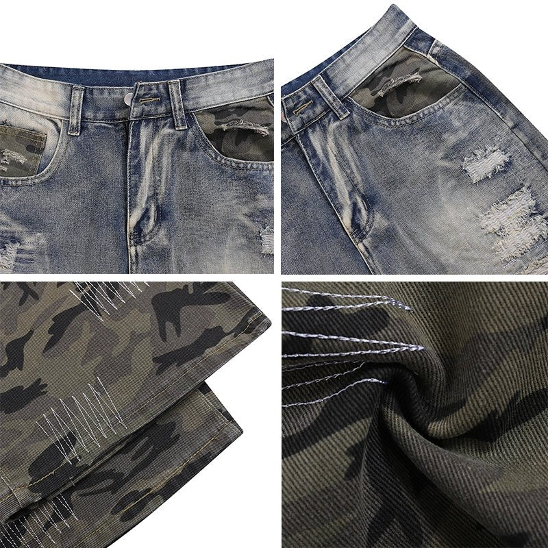 Camouflage Patchwork Distressed Jeans - Thrashink