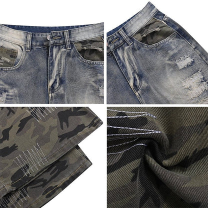 Camouflage Patchwork Distressed Jeans - Thrashink