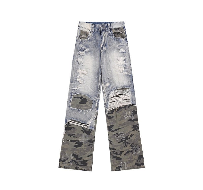 Camouflage Patchwork Distressed Jeans - Thrashink