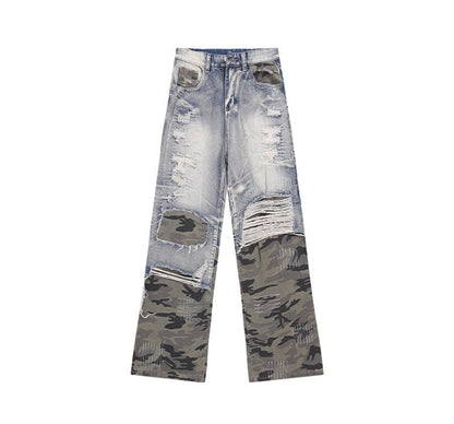 Camouflage Patchwork Distressed Jeans - Thrashink
