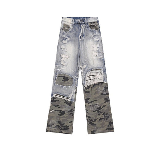 Camouflage Patchwork Distressed Jeans - Thrashink