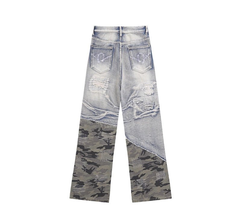 Camouflage Patchwork Distressed Jeans - Thrashink