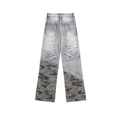 Camouflage Patchwork Distressed Jeans - Thrashink