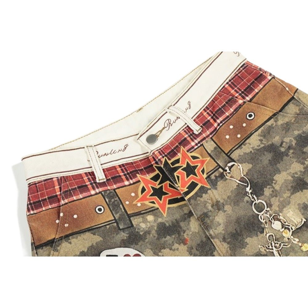 Camouflage Patchwork Streetwear Wide - Leg Jeans - Thrashink