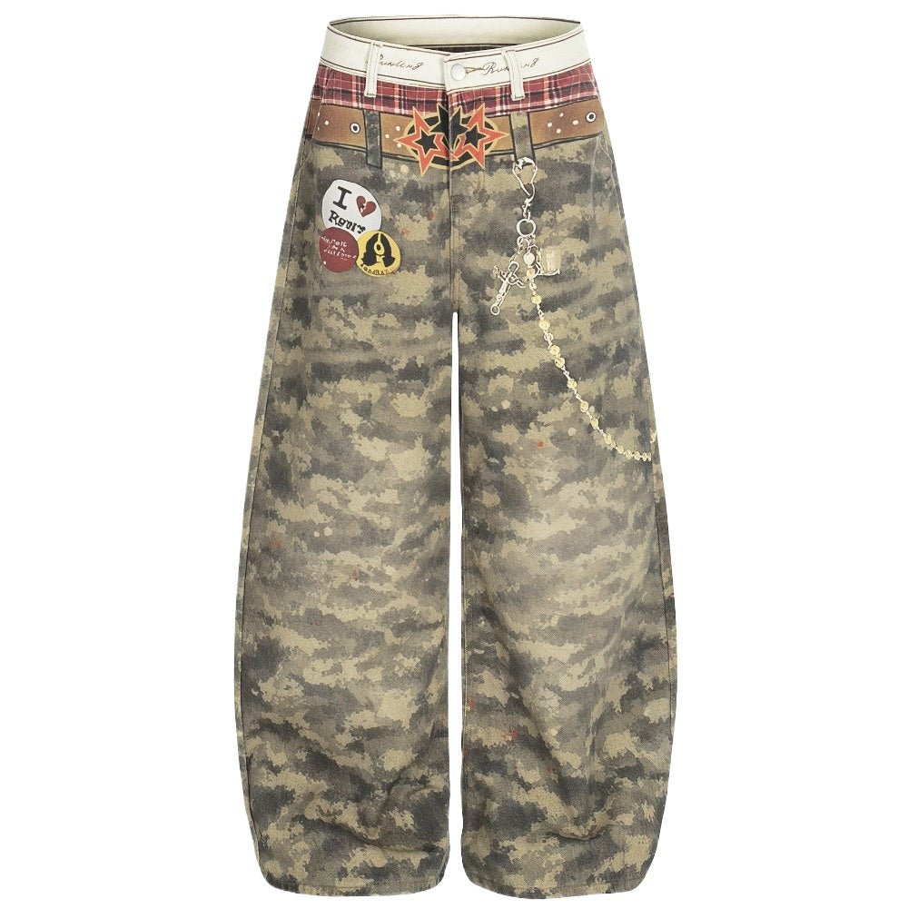 Camouflage Patchwork Streetwear Wide - Leg Jeans - Thrashink