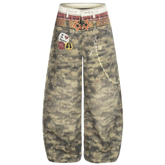 Camouflage Patchwork Streetwear Wide - Leg Jeans - Thrashink
