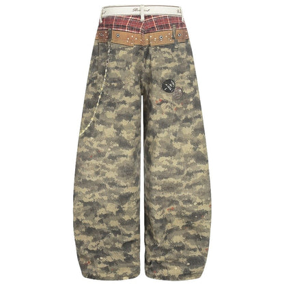 Camouflage Patchwork Streetwear Wide - Leg Jeans - Thrashink