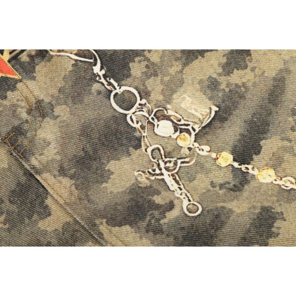 Camouflage Patchwork Streetwear Wide - Leg Jeans - Thrashink