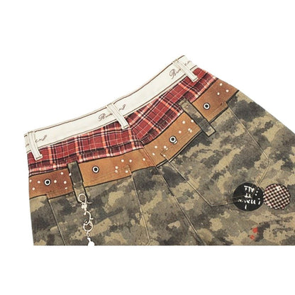 Camouflage Patchwork Streetwear Wide - Leg Jeans - Thrashink