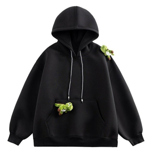Cartoon Dinosaur Decor Loose Hoodie - Thrashink