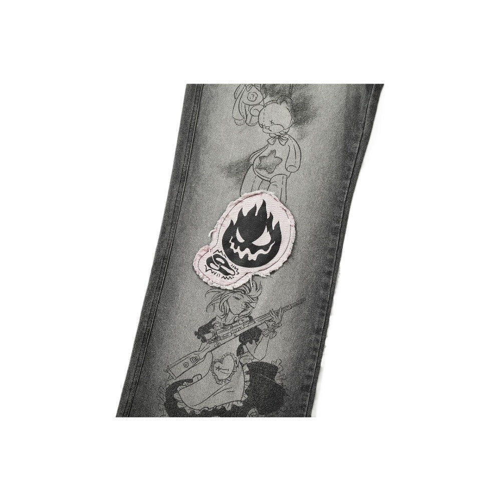 Cartoon Graffiti Print Gradient Jeans - Thrashink