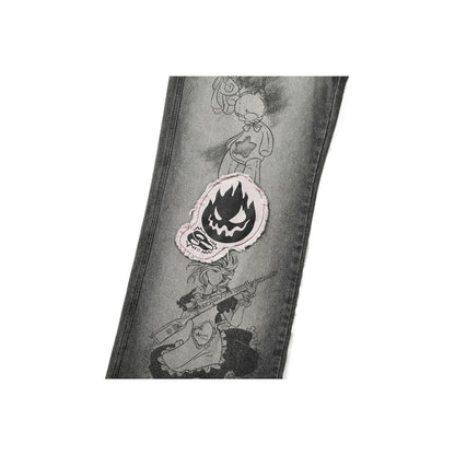 Cartoon Graffiti Print Gradient Jeans - Thrashink