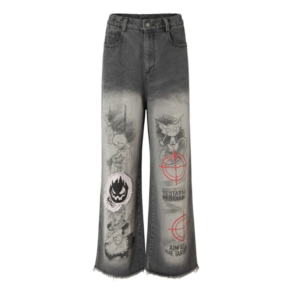 Cartoon Graffiti Print Gradient Jeans - Thrashink