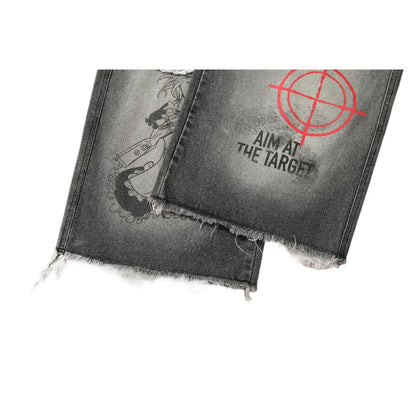 Cartoon Graffiti Print Gradient Jeans - Thrashink