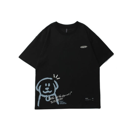 Cat Dog Cartoon Print Short Sleeve T-Shirt - Thrashink