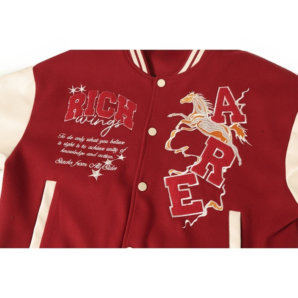 Vintage Horse Embroidered Patch Varsity Jacket