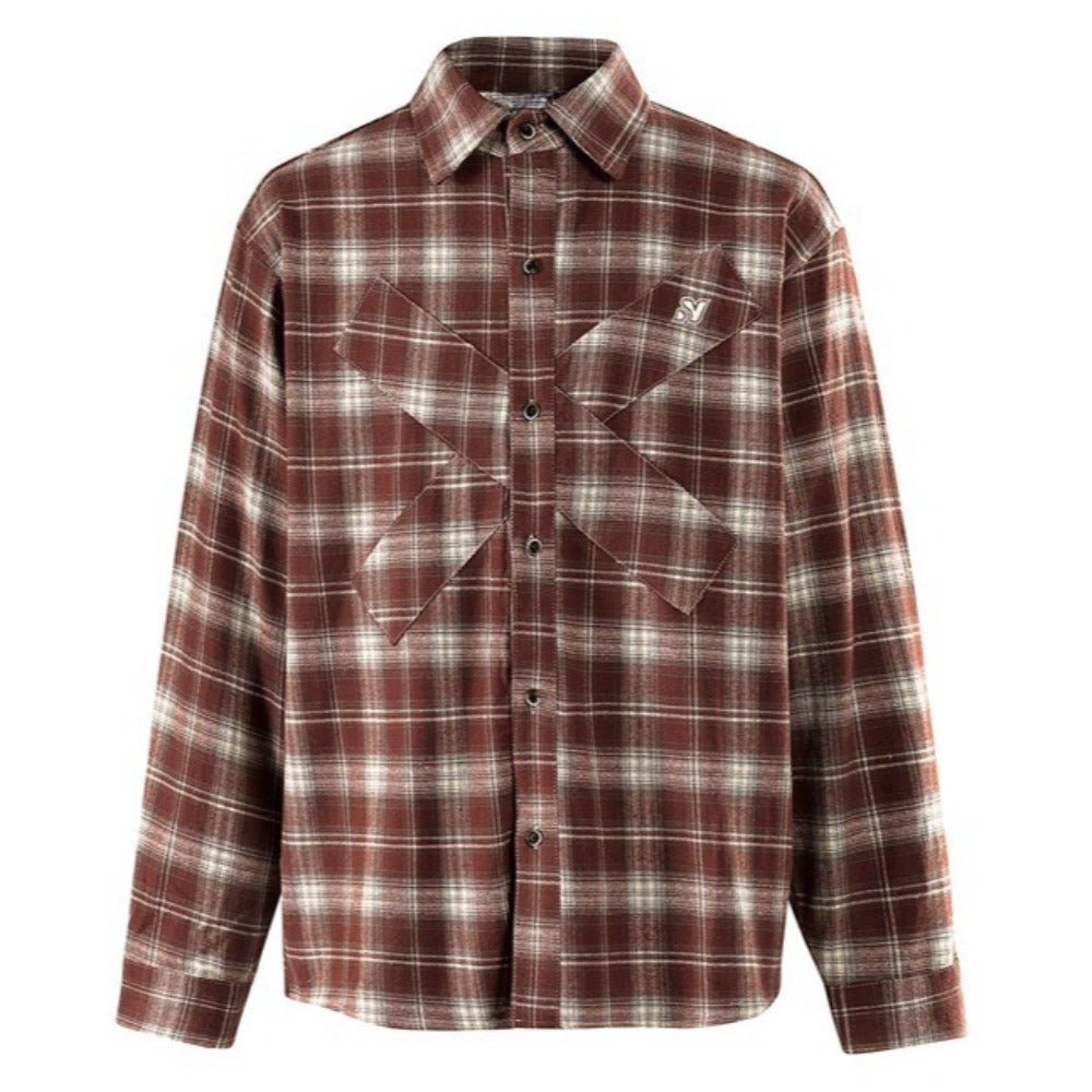 Chest - crossed Patchwork Checked Shirt - Thrashink