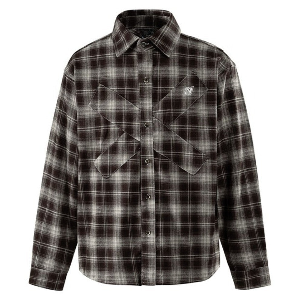 Chest - crossed Patchwork Checked Shirt - Thrashink