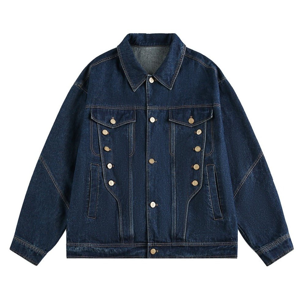 Classic Decorative Button Denim Jacket - Thrashink