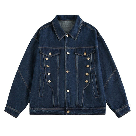 Classic Decorative Button Denim Jacket - Thrashink