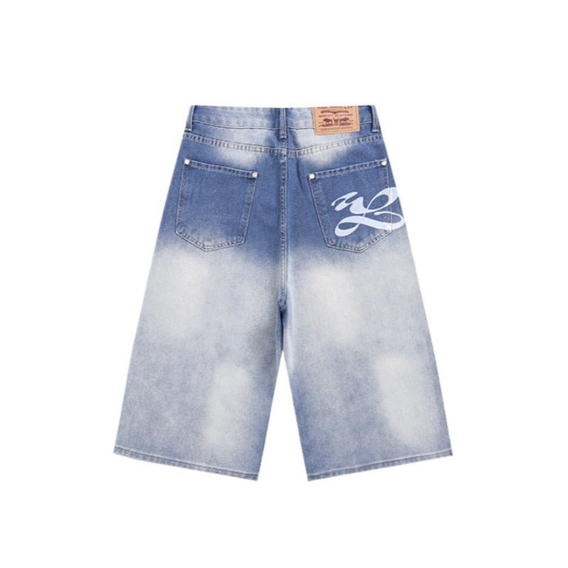 Cloud Gradient Capri Denim Shorts - Thrashink