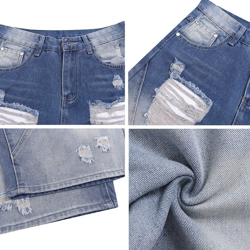 Cloud Gradient Capri Denim Shorts - Thrashink