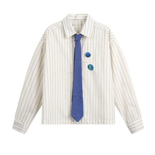 College Style Tie Medal Striped Shirt - Thrashink