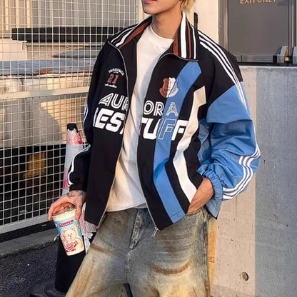 Color - block Striped Sports Jacket - Thrashink