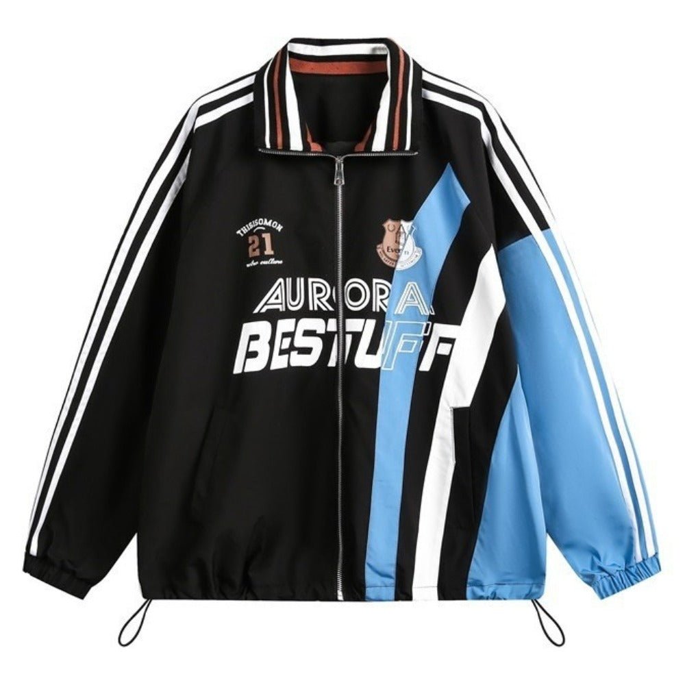 Color - block Striped Sports Jacket - Thrashink