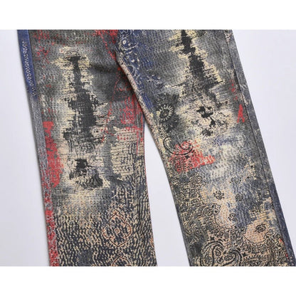 Color Destruction Print Distressed Jeans - Thrashink