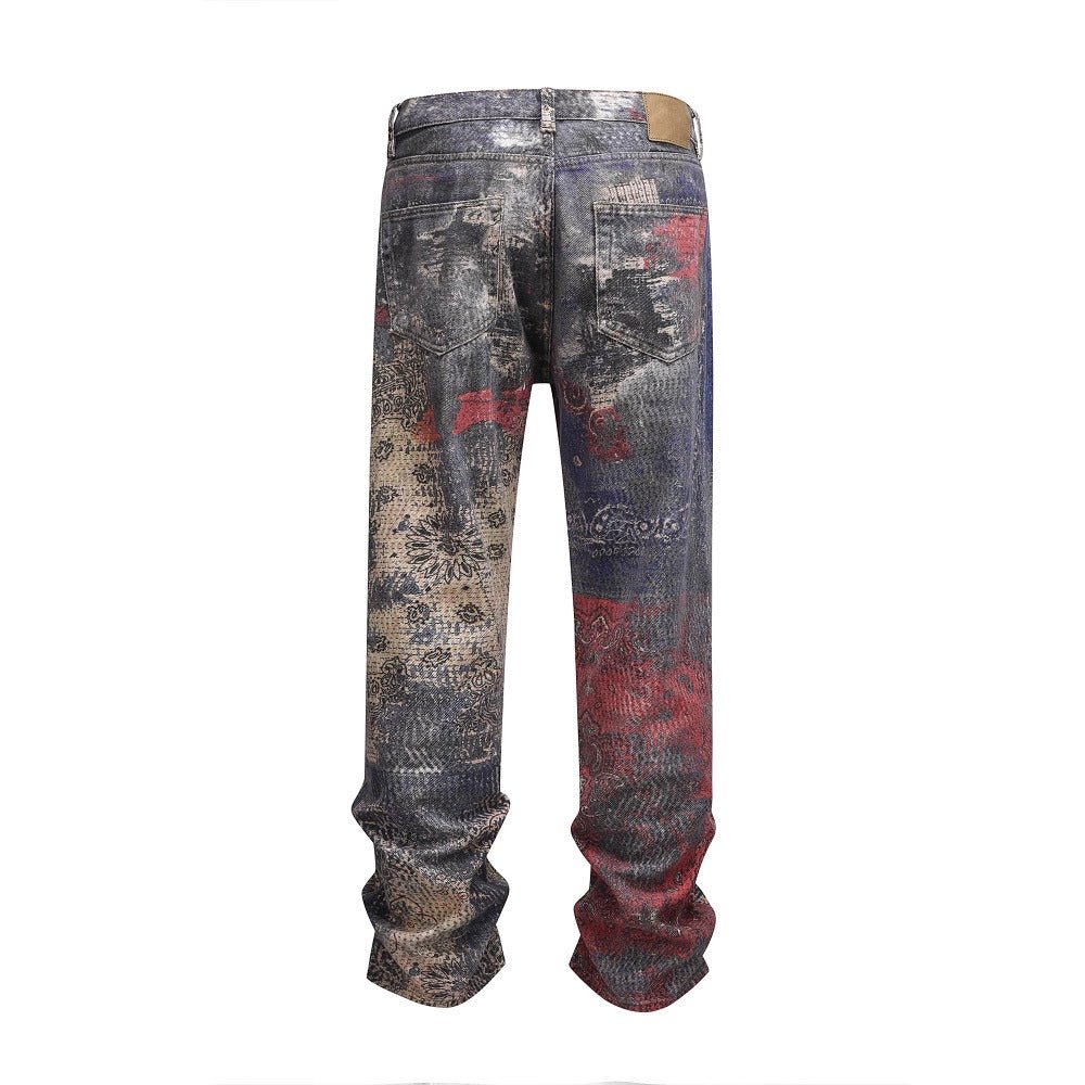 Color Destruction Print Distressed Jeans - Thrashink