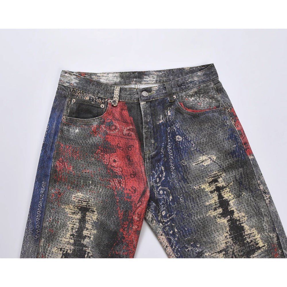 Color Destruction Print Distressed Jeans - Thrashink