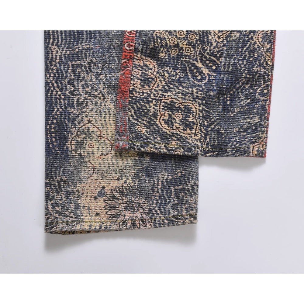 Color Destruction Print Distressed Jeans - Thrashink