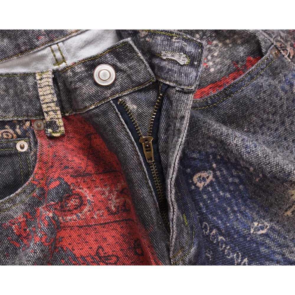 Color Destruction Print Distressed Jeans - Thrashink