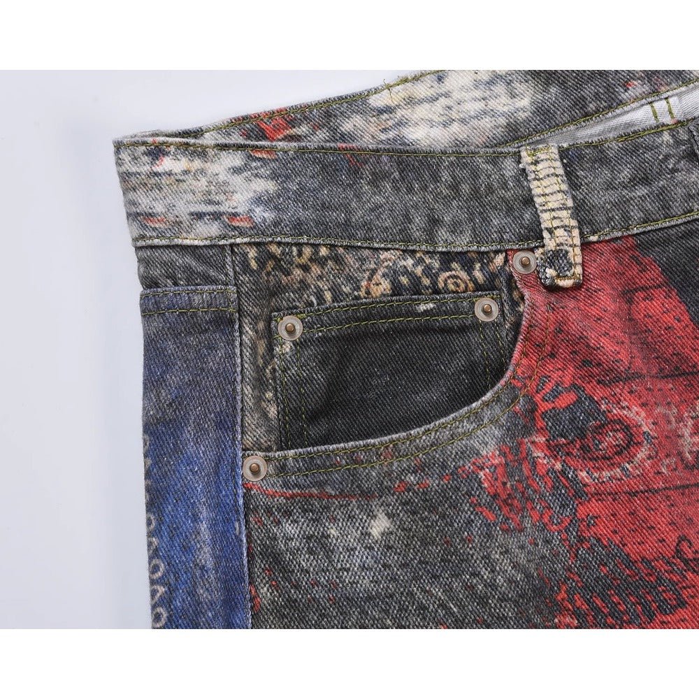 Color Destruction Print Distressed Jeans - Thrashink