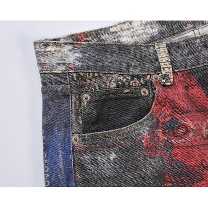 Color Destruction Print Distressed Jeans - Thrashink