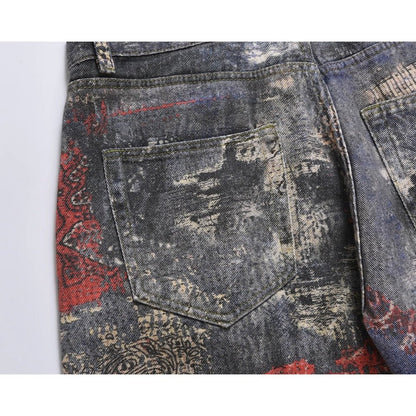 Color Destruction Print Distressed Jeans - Thrashink