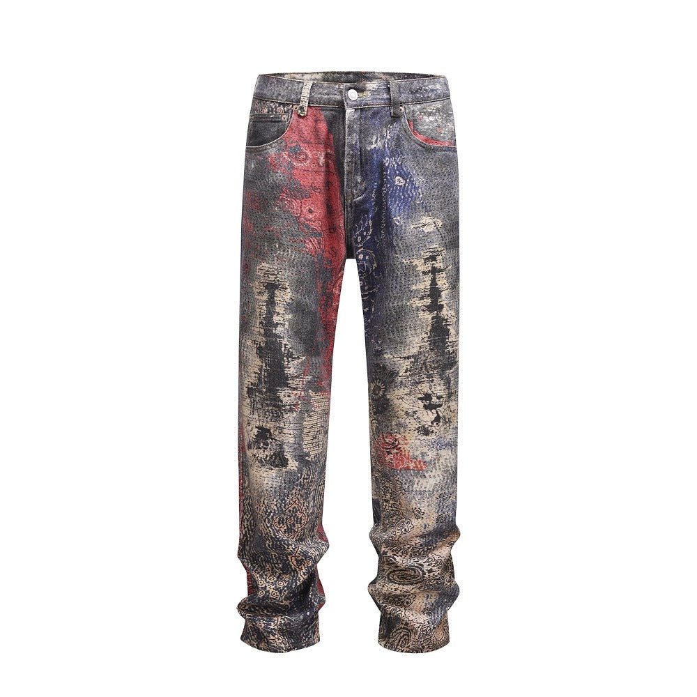 Color Destruction Print Distressed Jeans - Thrashink