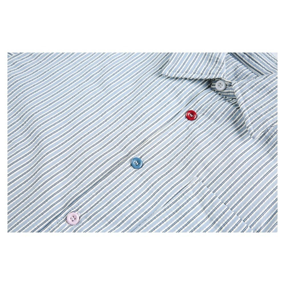 Colorful Button Vertical Striped Cotton Jacket - Thrashink