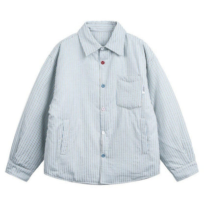 Colorful Button Vertical Striped Cotton Jacket - Thrashink