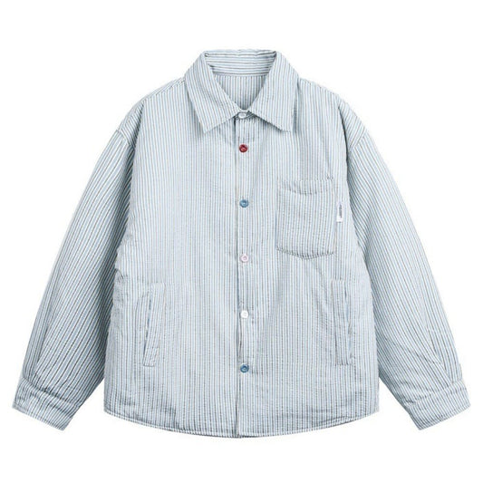 Colorful Button Vertical Striped Cotton Jacket - Thrashink