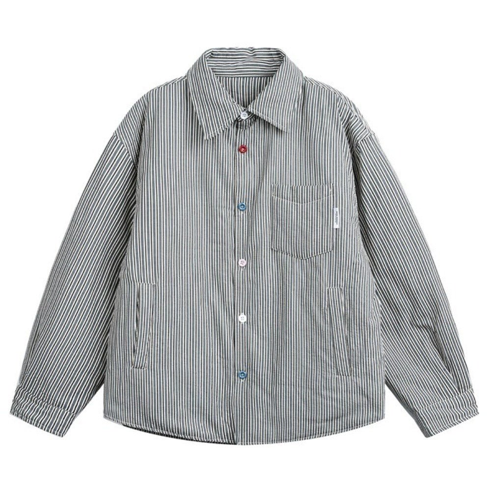 Colorful Button Vertical Striped Cotton Jacket - Thrashink