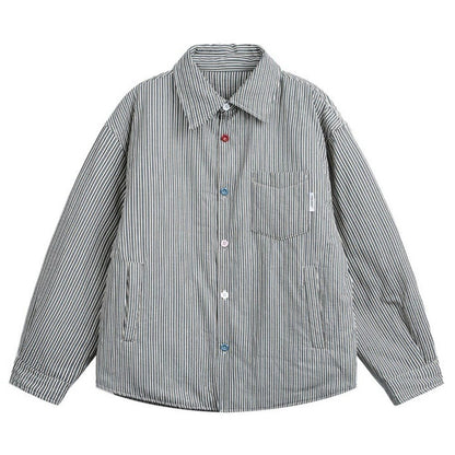 Colorful Button Vertical Striped Cotton Jacket - Thrashink