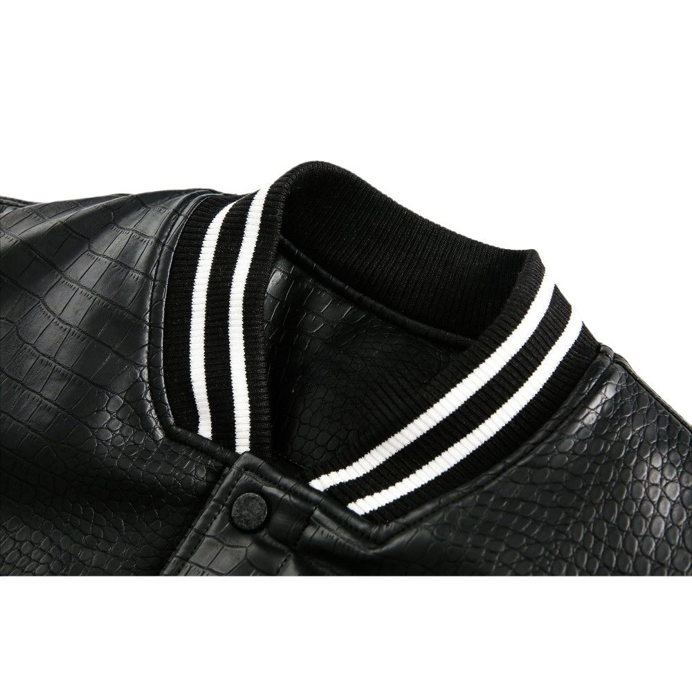 Contrast Crocodile - print Cotton Varsity Jacket - Thrashink