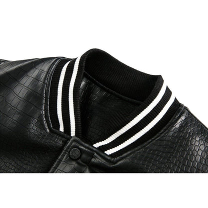Contrast Crocodile - print Cotton Varsity Jacket - Thrashink